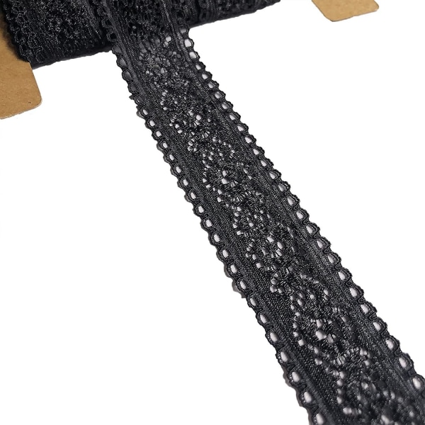 Lace Realm 1 tums brett svart stretchigt spetsband Elastiskt spetstyg för bröllopsdekorationer, sömnad av gör-det-själv och hantverk