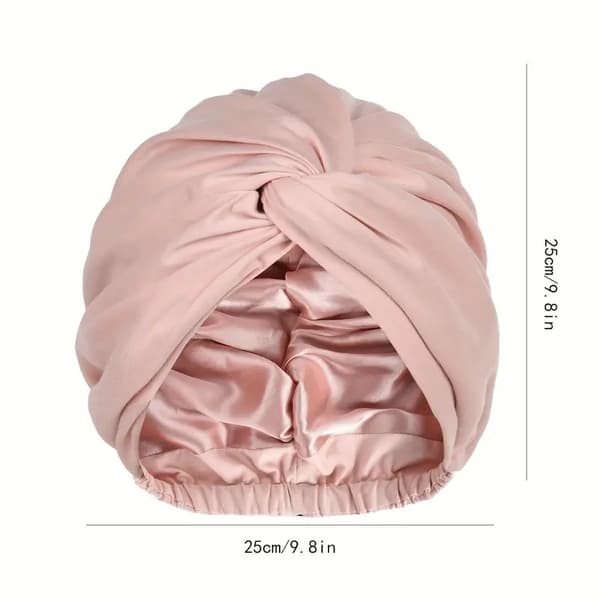 Elegant Satin Ruched Bonnet Dubbellager Knuten Elastisk Turban Mjuk Duschmössa Sovnattmössa Hårmössa rosa