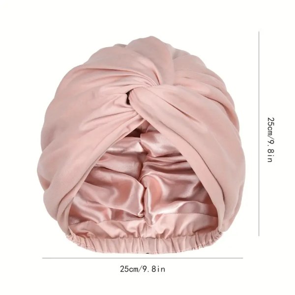 Elegant Satin Ruched Bonnet Dubbelskiktad Knuten Elastisk Turban Mjuk Duschmössa Sovande Nattmössa Hår Bonnet svart