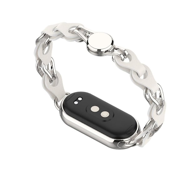 Til Xiaomi Smart Band 8 Magnetisk Urrem Ægte Koskindslæder + Armbånd med Aluminiumlegeringskæde White