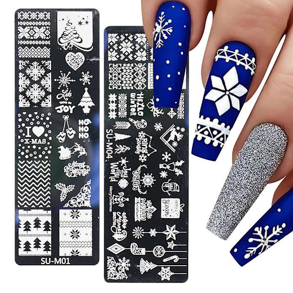 Jule Negle Stempel Negle Kunst Stempel Sæt, 6 stk. Negle Stempel Plade Snefnug Julemand Elg Juletræ Negle Stempler Skabeloner Plader Negle Stenc