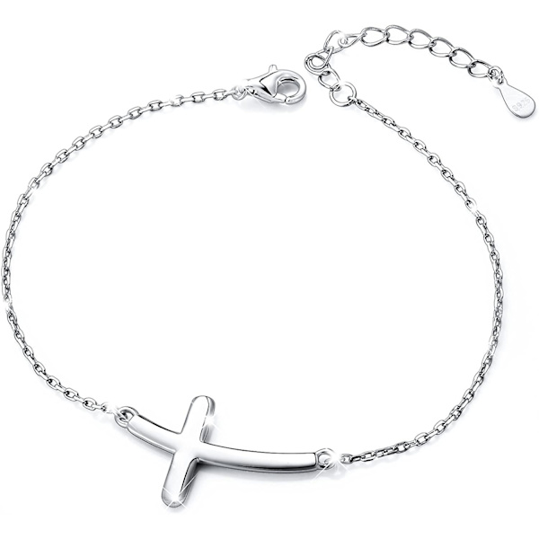 Sideways Kors Armbånd S925 Sterling Sølv Koncist Klassisk Kors Armbånd