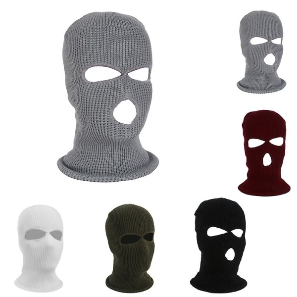 Heltäckande skidmask i bomull, balaclava, stickad mössa, militär mask, festmask light grey