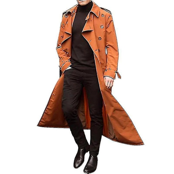 Lang trenchcoat for menn, frakk med jakkeslag, avslappet vinterjakke, ensfarget yttertøy Brick red S