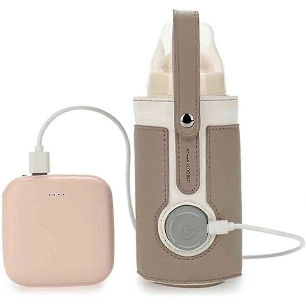 Mnsun USB-driven Bebisflaskevärmare Bärbar Fickvärmare för Mjölk Isolerade Termostat Mjölkmatsvärmare Fick med USB-laddningsport för Bebisvård Dark brown