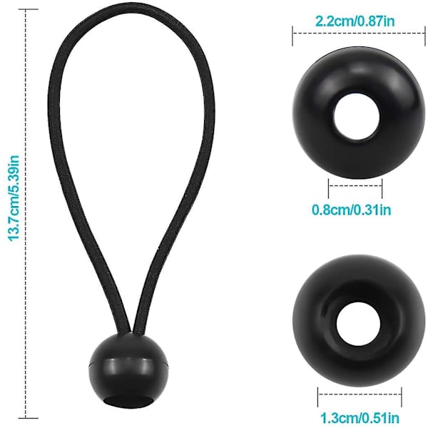 20 stk. Elastisk gummistropper med kugle, presenningstrammer, sort gummistropper, presenningsgummi, presenningsholder, elastisk webbing