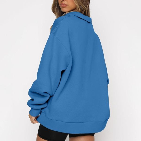 Dam höst sweatshirts oversized halv dragkedja pullover långärmad tröja kvart dragkedja trendig huvtröja outfits för tonåring m0 blue 3X Large