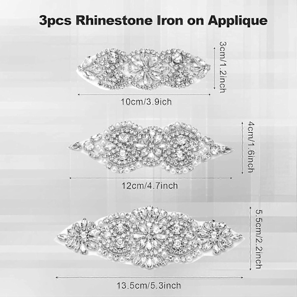 3 st Kristall Rhinestone Applikation, Bröllops Applikationer Rhinestone Bälte Applikation