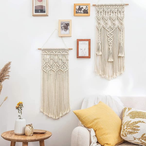 2 Stykker Makrame Vevd Vegghengt Boho Chic Bohemsk Hjem Geometrisk Kunst Dekor