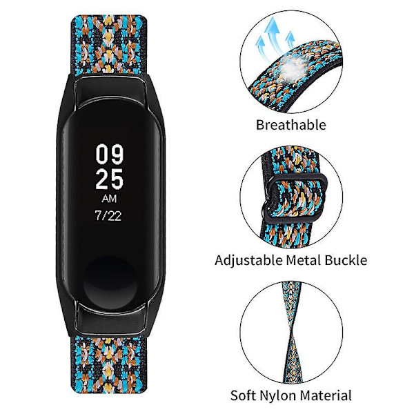 Stretchig nylon anti-scratch justerbar handledsrem för Xiaomi Mi Band 3/4, med svart klockram Style 4