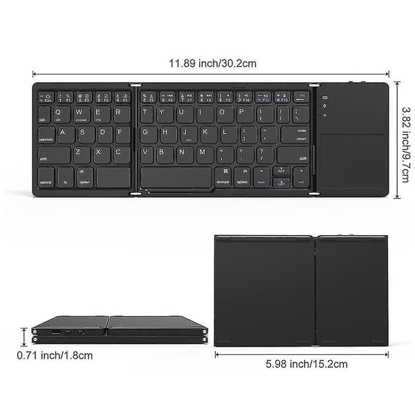 Trefällbart Bluetooth-tangentbord, Bluetooth Bärbart Mini Trådlöst Tangentbord Med Touchpad Mus - Svart