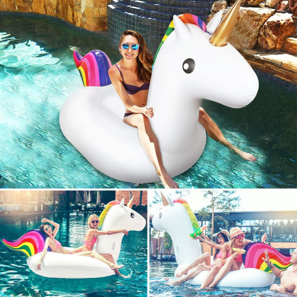 Superstor Unicorn Luftmadrass, 240 x 110 x 150 cm Uppblåsbar Unicorn Pool Flotte, Uppblåsbar Simning Sommarleksak Utomhus med Reparation