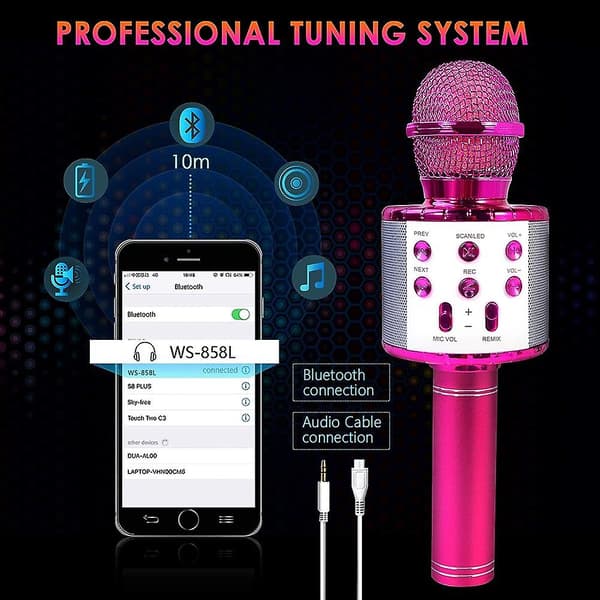 Bluetooth Karaoke Mikrofon. Trådlös Karaoke Mikrofon Med LED Disco Ljus