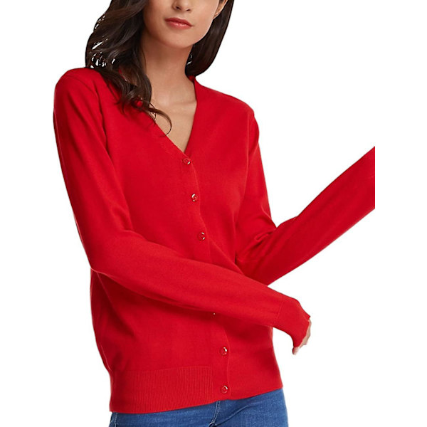 Kvinnors långärmad Button Down Vee Neck klassisk tröja stickad cardigan L