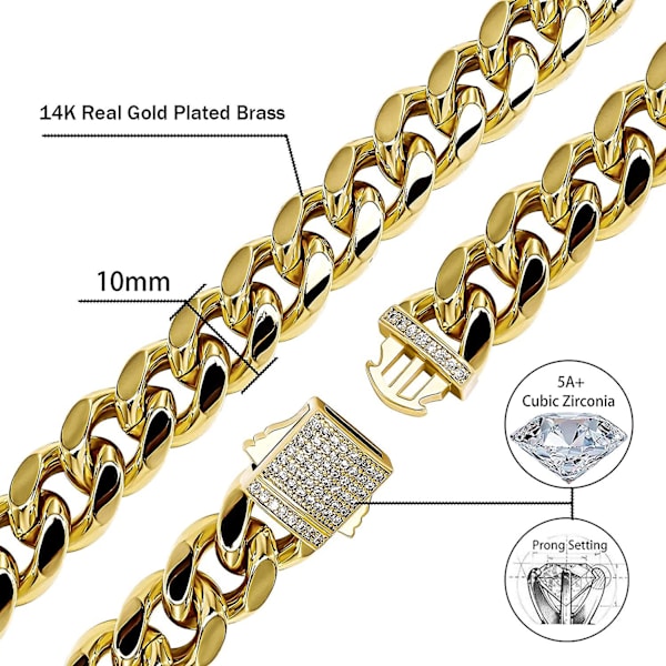 Hip Hop 14k Guldpläterad Miami Cuban Link Armband Med Isbitar Simulerade Labbdiamanter Spänne För Män Kvinnor