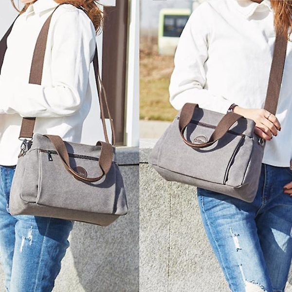 RUYIHUANG Casual Canvas Tote Handväska Dam Crossbody Axelväska för Shopping Resor Arbete Grey