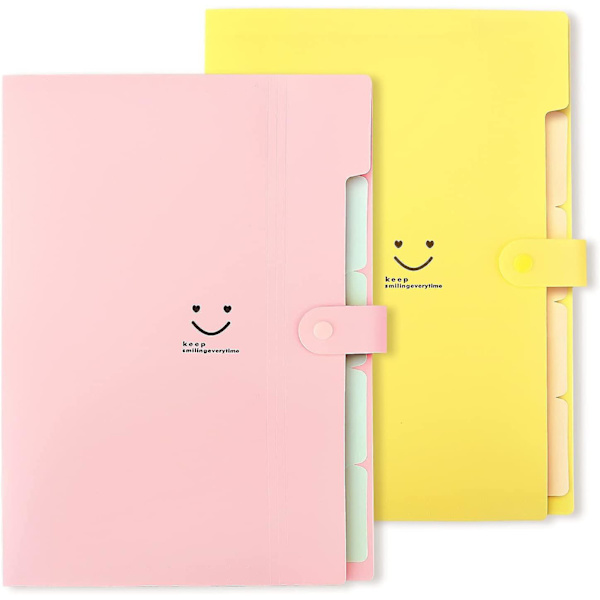 Ekspanderende mapper A4 papirstørrelse, 2 pakke (pink, gul)