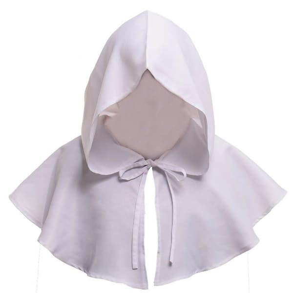 2023 Middelalderkappe Cosplay med Hette for Menn Kvinner Kostyme Kappe Hette Poncho white