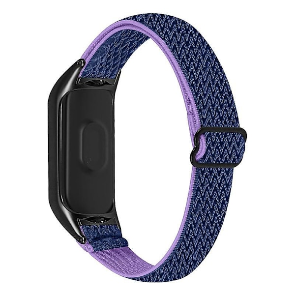 Stretchig nylon anti-scratch justerbar handledsrem för Xiaomi Mi Band 3/4, med svart klockram Purple Blue
