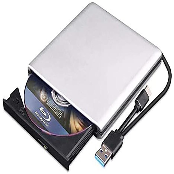 Extern Blu Ray Dvd Drive 3d, USB 3.0 och Type-c Bluray Cd Dvd Reader Slim Optisk Bärbar Blu-ray Drive för Macbook OS Windows Xp/7/8/10, Bärbar dator