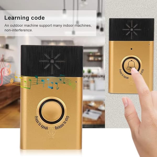 Portabel Trådlös Röstintercom Tvåvägs Samtal Dörrklocka Mobil Inomhus/Utomhus Klocka Interfon System för Hem Säkerhet, Guld