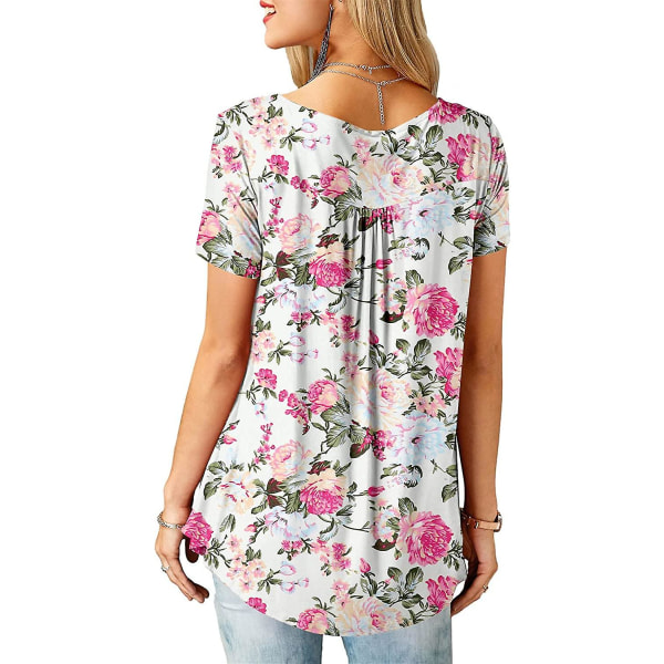Dame Skjorter Flæse Løs Knap Tunic Toppe Til Kvinder Whitepink L