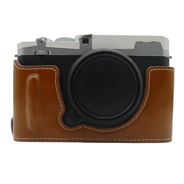 PU-läderkamera case för Fujifilm X-E4, batteriöppningsdesign Skyddande cover Brown