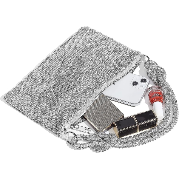 Rhinestone Handväska Kvinnor Kväll Glitter Sparkly Mini Bag Silver