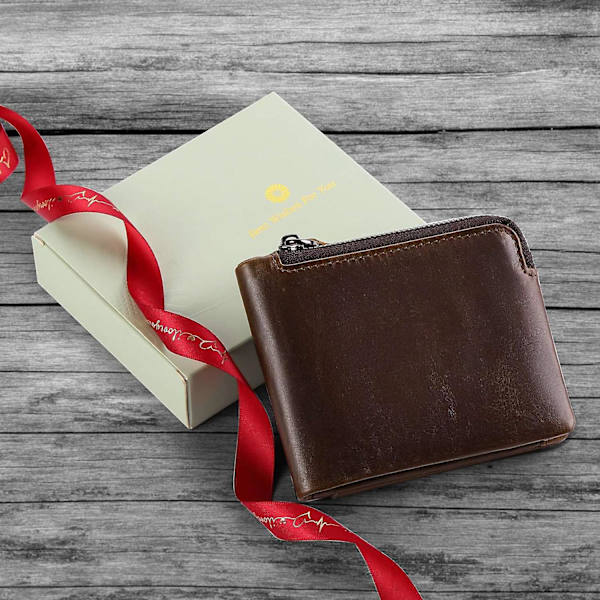 Retro Läder Herr Zipper Pocket Plånbok Fällbar Design Kort Kontanter Förvaringsväska Coffee