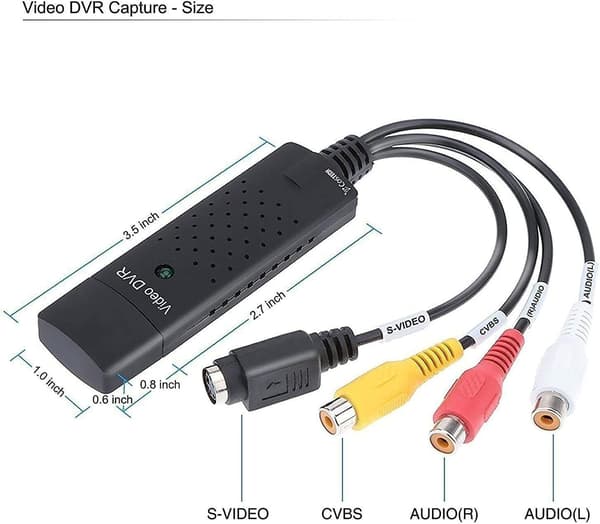 GLER VHS til Digital Konverter, USB 2.0 Videoadapter med Lydopptak, Støtte for NTSC, PAL, SECAM, Video Lydopptak