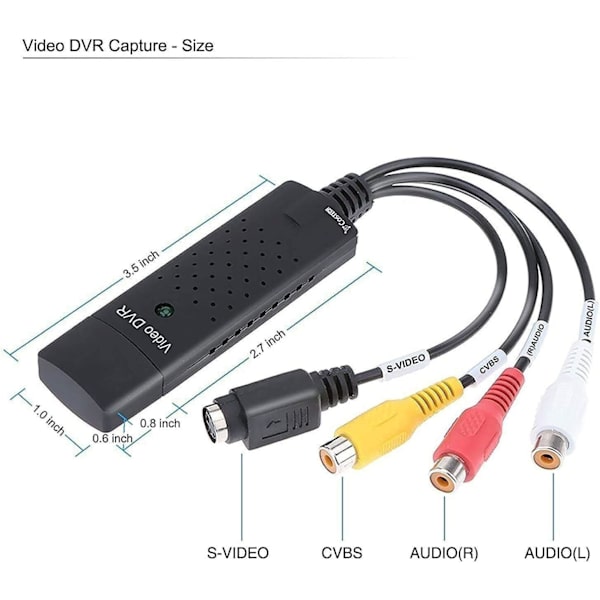 GLER VHS til Digital Konverter, USB 2.0 Videoadapter med Lydoptagelse, Understøtter NTSC, PAL, SECAM, Video Lydoptagelse