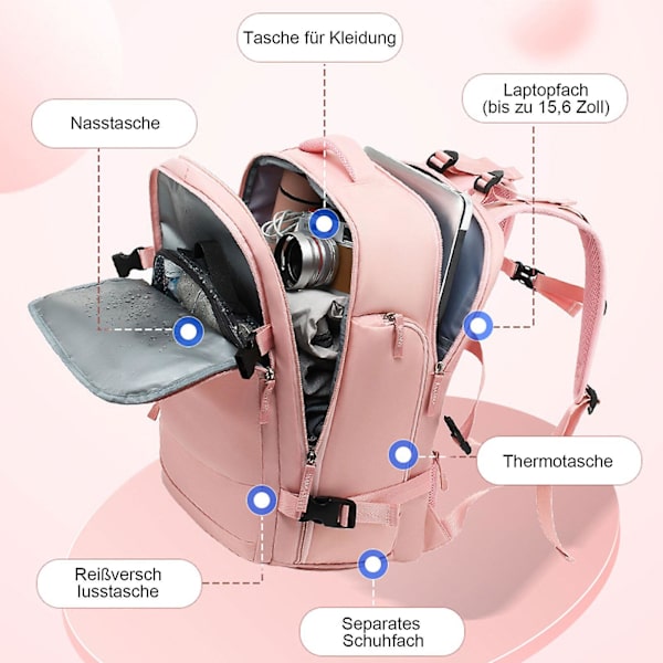 2023 Ny Beste Rabatt Reise Ryggsekk For Kvinner Håndbagasje Ryggsekk Laptop Ryggsekk Vanntett Fottur Utendørs Sport Pink