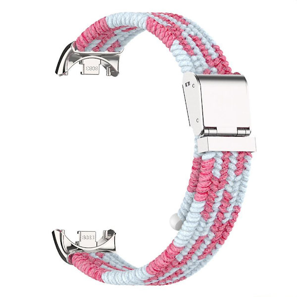 För Xiaomi Smart Band 8 flätad nylon klockarmband justerbart spänne elastiskt band Pink White