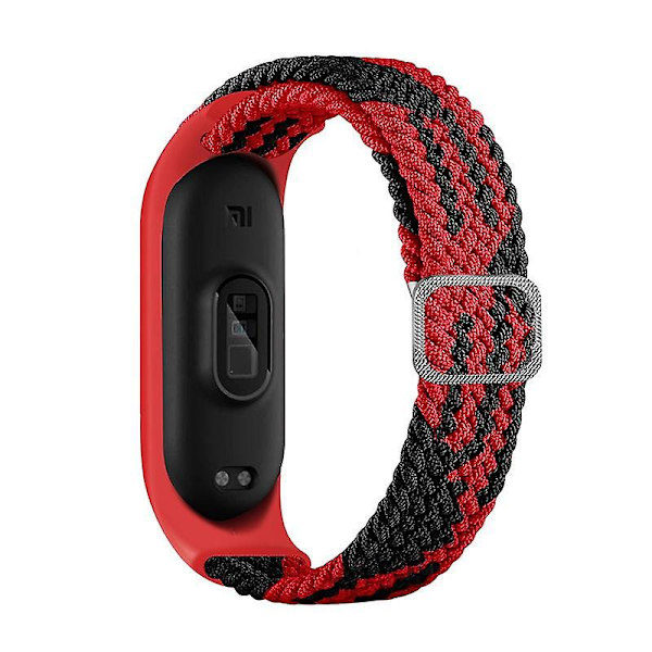 Strækbart Nylon Solo Loop til Xiaomi Mi Band 5/Band 6/Band 7, Justerbar Flettet Elastisk Sportsrem Red Black