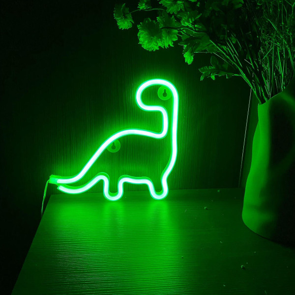 Neonljus LED dinosaurie skylt formad dekorationsljus, väggdekor för jul, födelsedagsfestdekor (grön)