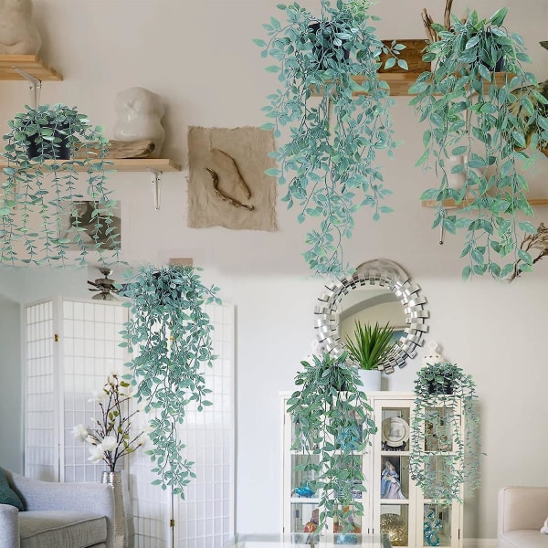 Konstgjorda hängande växter Set med 2 konstgjorda växteukalyptus med krukor falska A