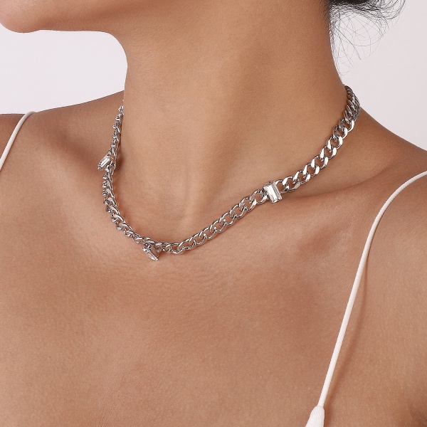 Personlighet enkelt nyckelben choker strass halsband silver white