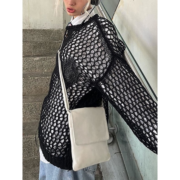 Dame Hul Ud Hæklet Strik Trøje Crop Tops Langærmet Trøje Cropped Style 1 M