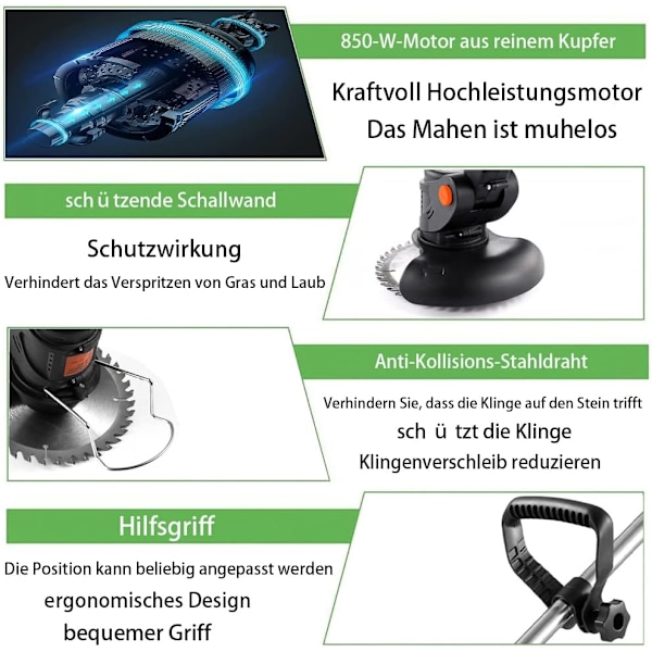 Batteridrevet gresstrimmer 36V Lett gressklipper med batteri 4.0Ah Batteri 90 til 120cm uttrekkbart håndtak for klipping av hager