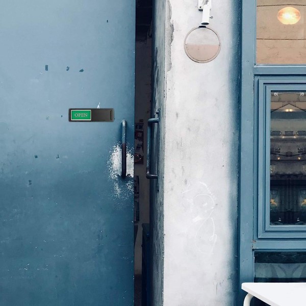 Åpen/lukket skyveknapp for personvernskilt for bedriftsdør - Selvklebende og magnetisk bakside for alle overflater (svart)
