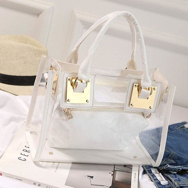 Dame 2 stk. Liten Klar Tote Strand Skulderveske Topphåndtak Veske Pvc Transparent Satchel Håndveske Hvit White
