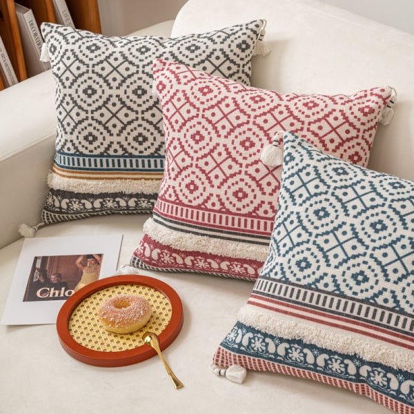 Boho Tuftede Dekorative Pyntepudebetræk til Sofa - Moderne Marokkansk Pudebetræk med Kvaster, Soveværelse Stue Bil Hotel, 45x45 cm AA005