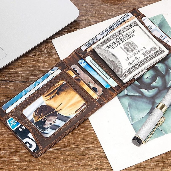 Ultra Slim Fold Front Pocket Wallet i Kohud Läder Kortfodral för Män Coffee