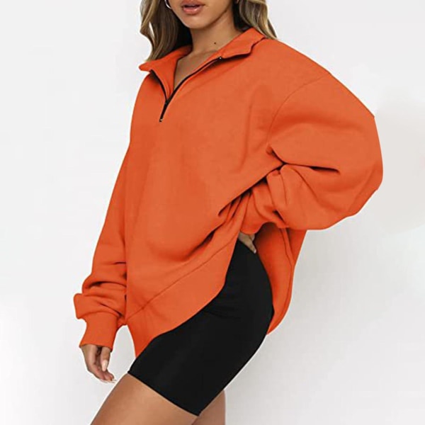 Naisten syksyn collegepaidat, Oversized puolivetoketjullinen pitkähihainen collegepaita, neljännesvetoketjullinen trendikäs huppari, asuja teineille m0 orange XX Large