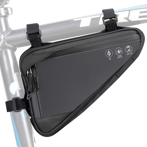 Cykeltriangel ramväska, vattentät reflekterande cykel främre styrväska Strap-on Sadel Cykelpåse Förvaringsrörsväska för telefon kontanter, reparationsverktyg,