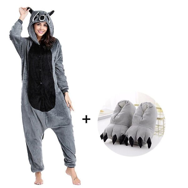 Raccoon pyjamas män kigurumi djur onesies för vuxna tecknad cosplay kostym one-piece pijamas overall kvinnor pyjamas bodysuits Onesie with slippers1 Xl