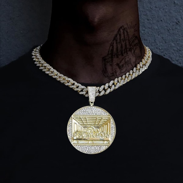 Vutrieu2k Nattvardsmåltid Hänge Stort Jesus Halsband Mode För Män Fars Dag Present Hip Hop Smycken (guld 13mm Kedja 16 tum (40 cm)