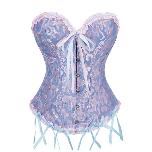 Dame Snøret Boned Overbust Korset Bustier Lingeri Bodyshaper Top Prinsesse Korset - Blå Blue -L