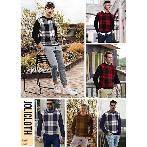 Herrjumper Vinterrutig Tröja Rund Hals Pullover Tröjor Stickad Casual Höst