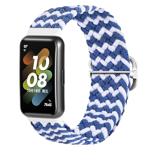 Flätat klockarmband för Huawei Band 7, ersättningsarmband med justerbart spänne Blue White